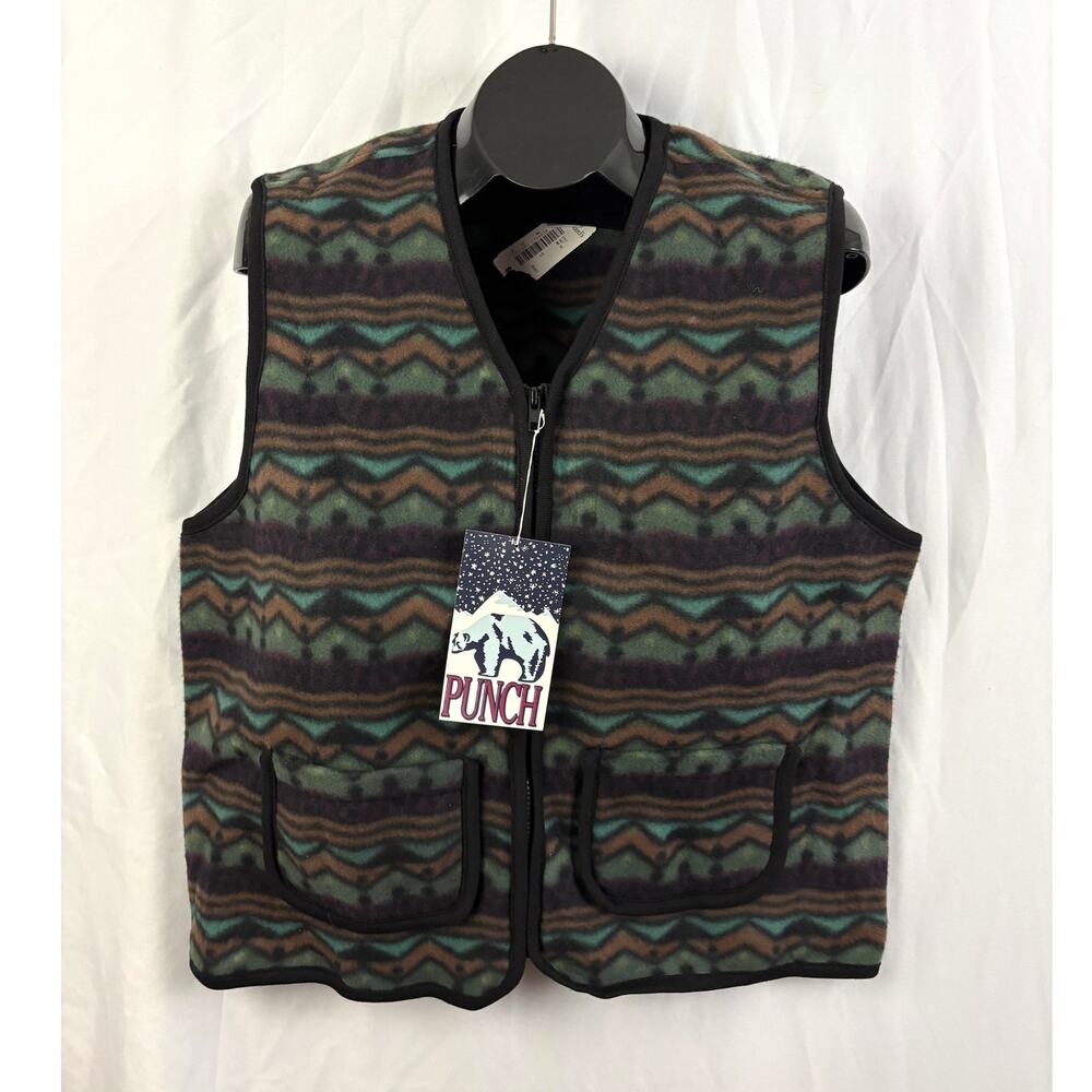 Punch Aztec Fleece Vest Mens M Southwestern Zip Front 100% Polyester NWT